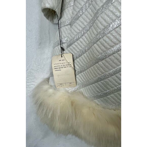 VINTAGE 60's 70's Penny Lane White Silver Brocade Coat Jacket Faux Fur Hem Sz 10 - Picture 6 of 16